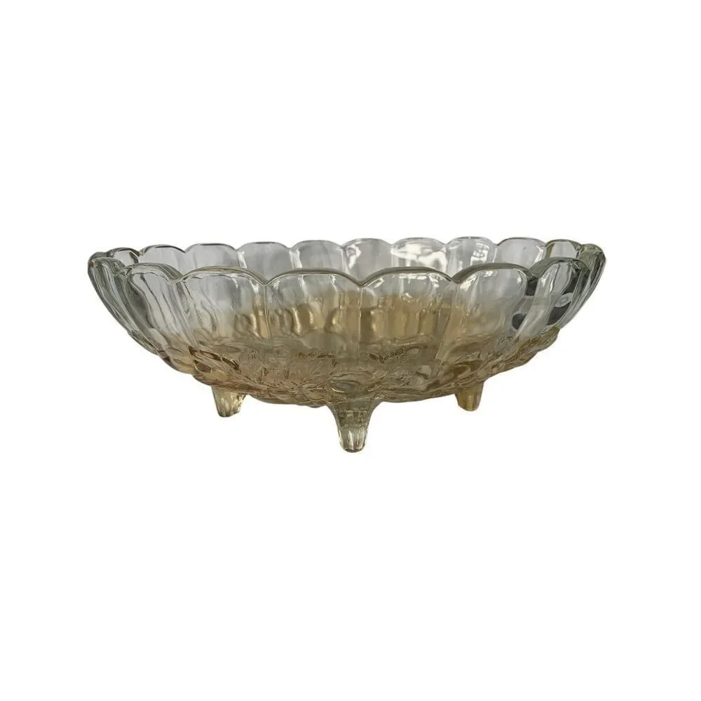 VTG RETRO MCM Large Footed Fruit Bowl Indiana Glass yellow Harvest DECOR ART